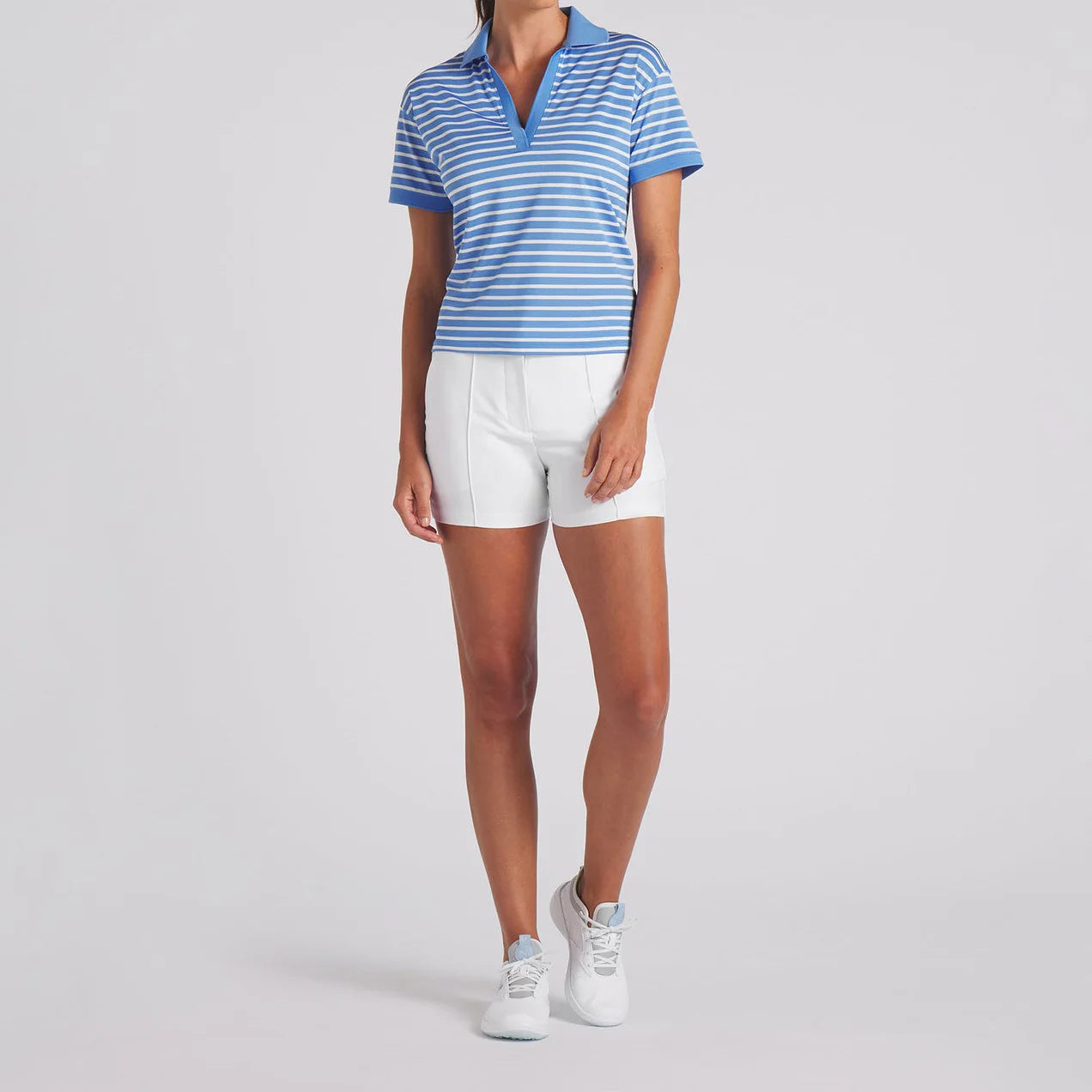 Custom Logo Regular Fit Tee Women's Stripe Golf Polo Stretch Shirt V-neck Spread Collar Women's T-shirt