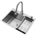 Hand Made Stainless Steel Kitchen Sink Set Brushed Finish 3mm Thick Single Bowl Modern Design Counter Installation Large Space