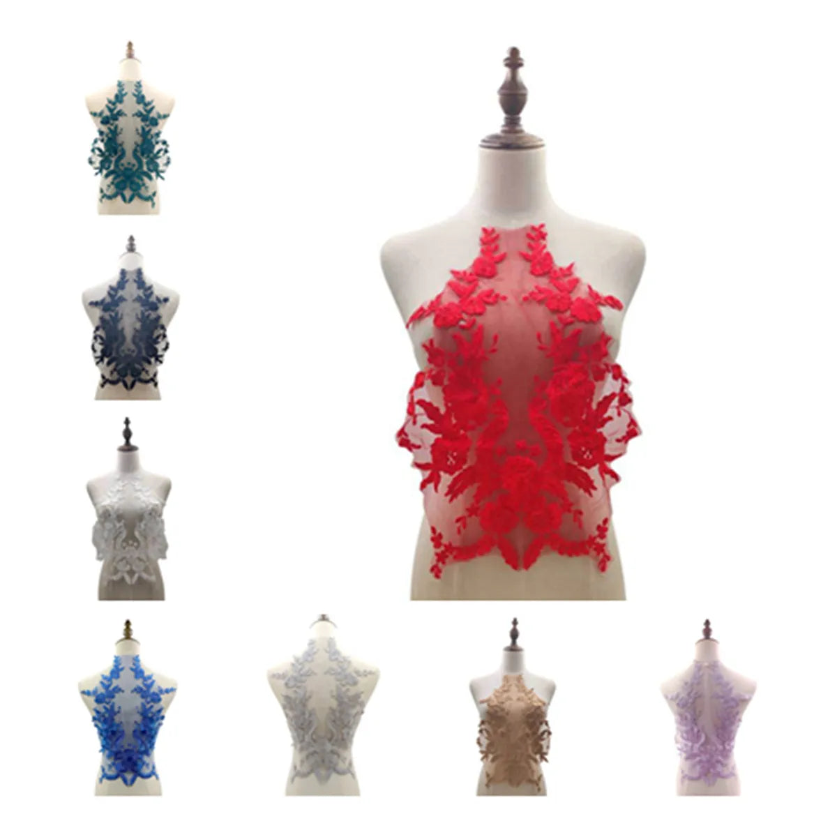 Embroidered Floral Flower Lace Collar Applique Patch Neckline Trims Sewing Wedding Clothes DIY Crafts