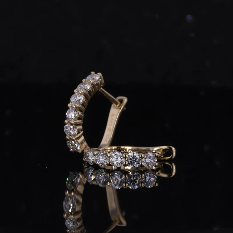 Starsgem AU585 Earring Round Cut DEF Moissanite Dainty 14K Yellow Gold Hoop Earrings