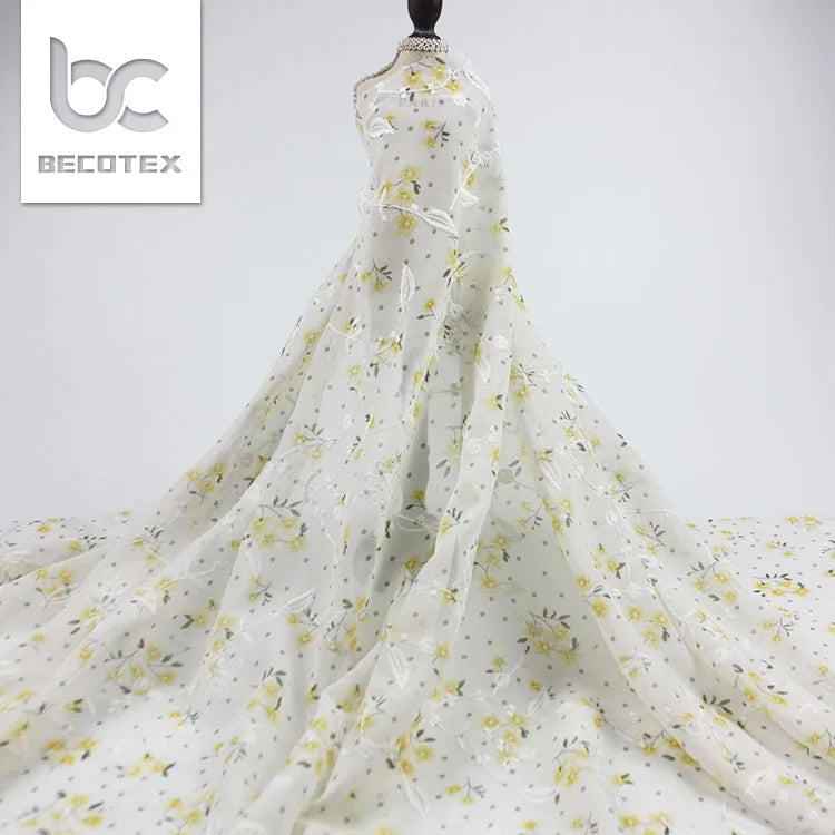 2026 Wholesale High Quality Chiffon Floral Digital Printed Embroidery Fabrics