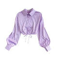 Fashion Women New Temperament Fashion Women's Satin Shirt Bow Tie Lace Lapel D Lantern Sleeve Slim Short Top Long Sleeve Casual