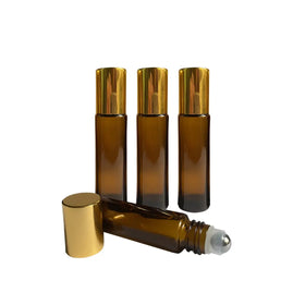 5ml 10ml Amber Glass Roll on Essential Oil Perfume Bottles Roller Vials with Gold Top Cap