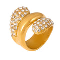 Fashion Stainless Steel 18K Pvd Gold Plated Water Drop Multi Layer Splicing Zircon Women Waterproof Ring YF6308
