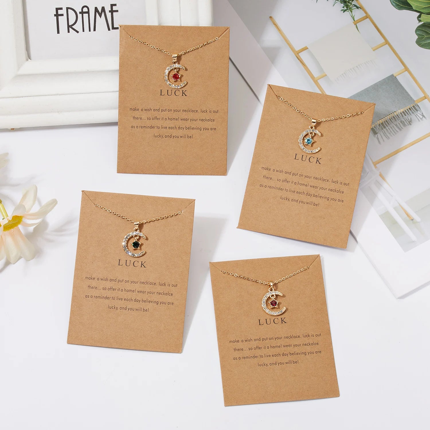 Birthstone Jewelry Moon and Star Necklace Women Chain Necklaces Wholesale Gold Plated Personalized Jewellery With Card