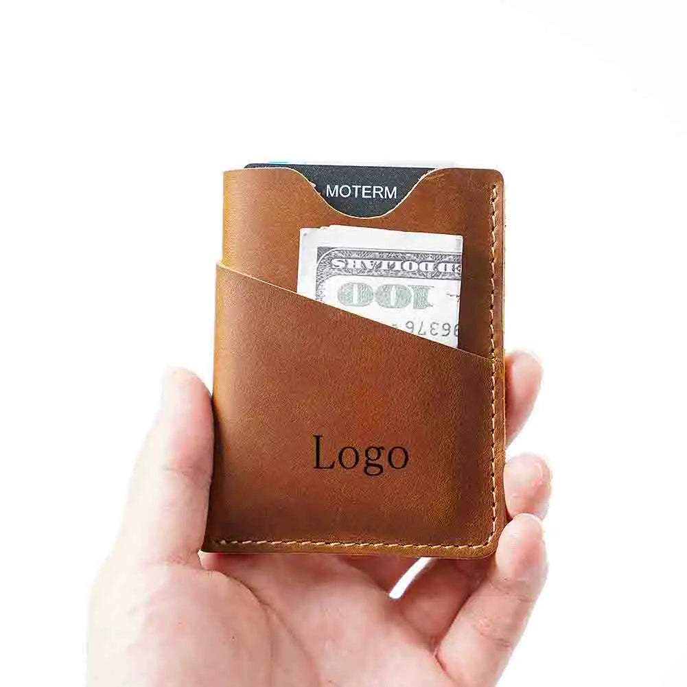 Custom Crazy Horse Leather Credit Card Holder Wallet Minimalist Cowhide Business Card Holder for Men