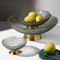 Tabletop Glass Salad Candy Nuts Bowl Gold Edge Irregular Shape Flower Design Metal Thick Base Art Snack Fruit Glass Plate