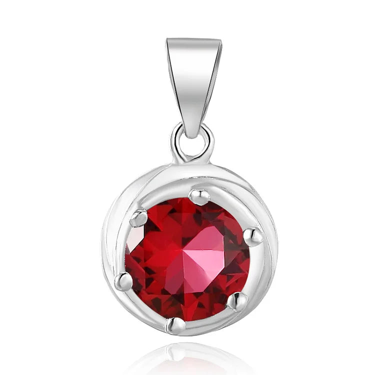 Gemstone Pendant Rhodium Plated 925 Sterling Silver Round Ruby Crystal Women's Party POLIVA Charm Pendants Nickel Free 2g CN;GUA