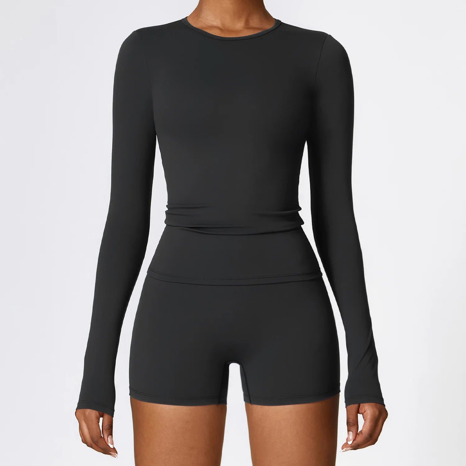 Women's Plus Size Breathable Active Wear Tops with Front Logo Four-Way Stretch Skinny Fit Long Sleeve Workout Clothing