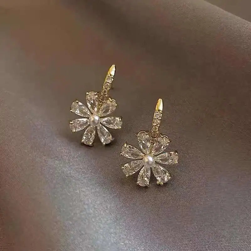 Pendientes Con Nieve Snowflake Eardrop Stud Earrings Flower Bling Bling Diamond Earrings for Women