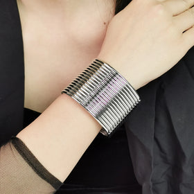 European Cross-border Jewelry Exaggerated Opening Wide Cuffs Bangle Bracelet Retro Circular Stripe Pattern Metal Bracelet