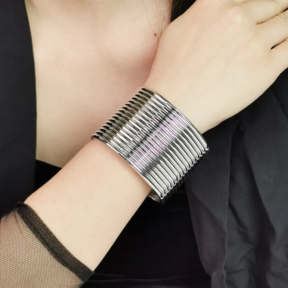 European Cross-border Jewelry Exaggerated Opening Wide Cuffs Bangle Bracelet Retro Circular Stripe Pattern Metal Bracelet