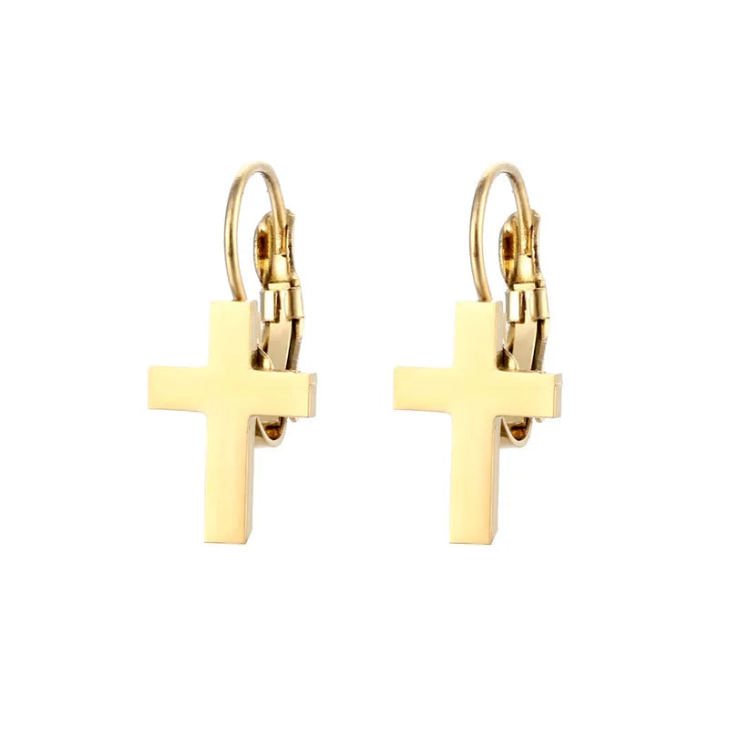 New Fashion Jewelry Bear Earrings Women 18K Gold Plated Stainless Steel Cross Earrings