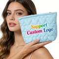 Heart-Shaped Holographic Polyester Quilted Zipper Makeup Bag Portable Travel Cosmetic Storage Organizer Hanging for Purse