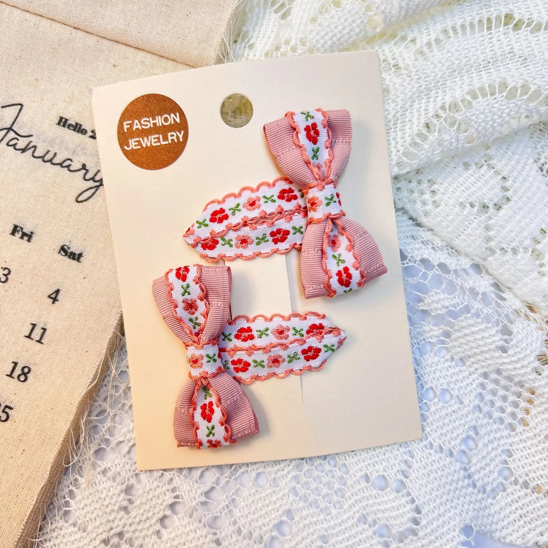 Floral Hand Embroidered Flowers for Girls Women Hair Bows Accessories