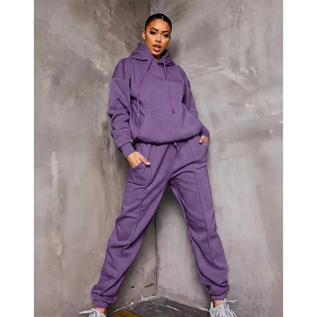 Women's Solid Casual Loose Two Piece high quality hoodie Sweatpants Jogger Pants Tracksuit Breathable Eco-Friendly Knitting