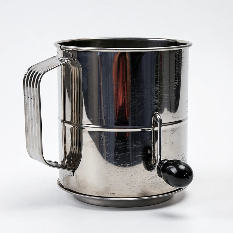 8 Cup Stainless Steel Rotary Hand Crank Flour Sifter Baking Sugar Sifter with 16 Fine Mesh Screen Metal Material