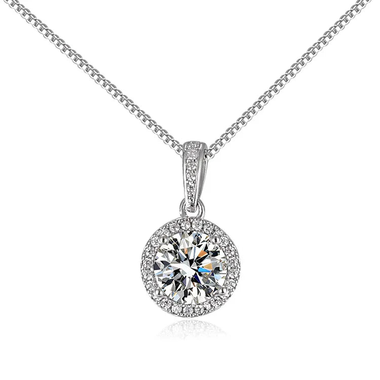 925 Sterling Silver Classic Moissanite Pendant Necklace for Wedding Party Engagement & Anniversary Durable Silver Plating