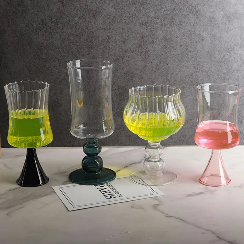 Ins French Creative Medieval Glass Goblet High Borosilicate Heat Resistant Colored  Champagne Glass Water Cup