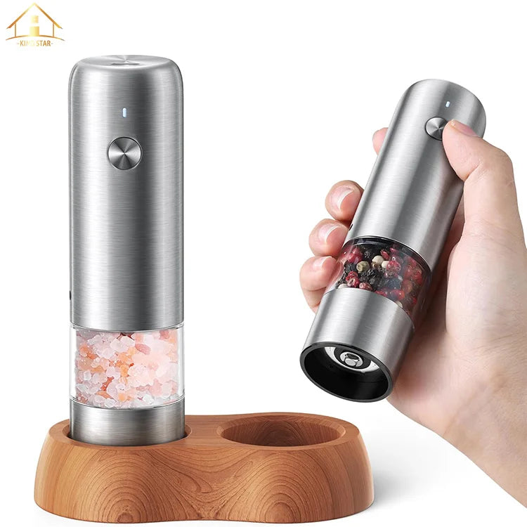 Electric Salt and Pepper Grinder Set USB Rechargeable One Hand Operation Automatic Pepper Grinder and Salt Grinder
