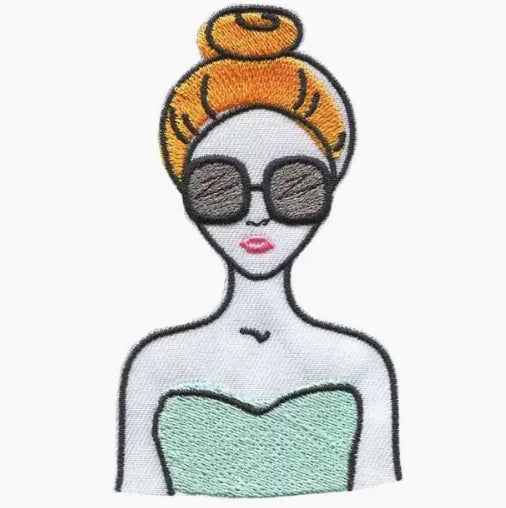 Handmade Summer Girl Embroidery Glasses Patch Fashion Iron-on Backing Featuring Felt Fabric
