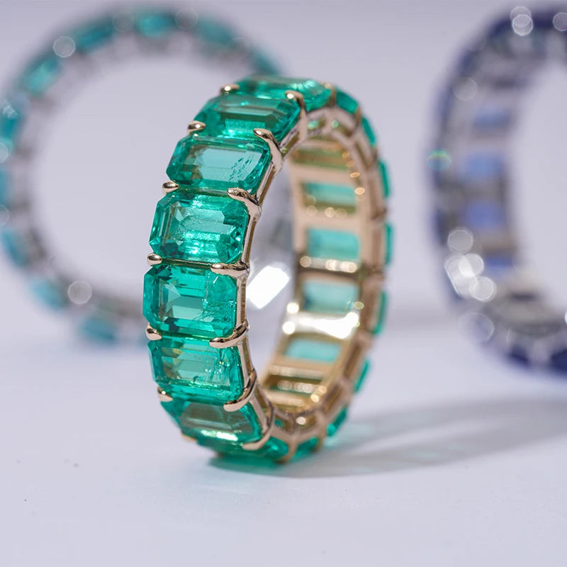 Starsgem Lab Grown Green Gemstone Wedding Rings Woman 14K Gold Jeweler Emerald Cut Lab Emerald Ring