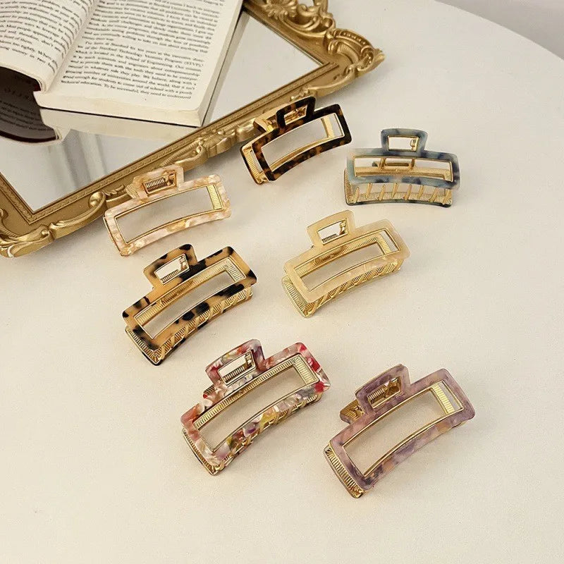 New Europe Women Fashion Rectangle Alloy Acetate Hair Clips Accessories Metal Fashion Hair Claw for Long Hair