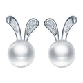 925 Silver Pearls Stud Earrings for Kids Rabbit Jewelry for Children