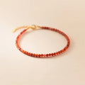 Mini Red Agate Beaded Adjustable Bracelet 925 Sterling Silver 3.5mm Red Natural Stone Bracelet for Women