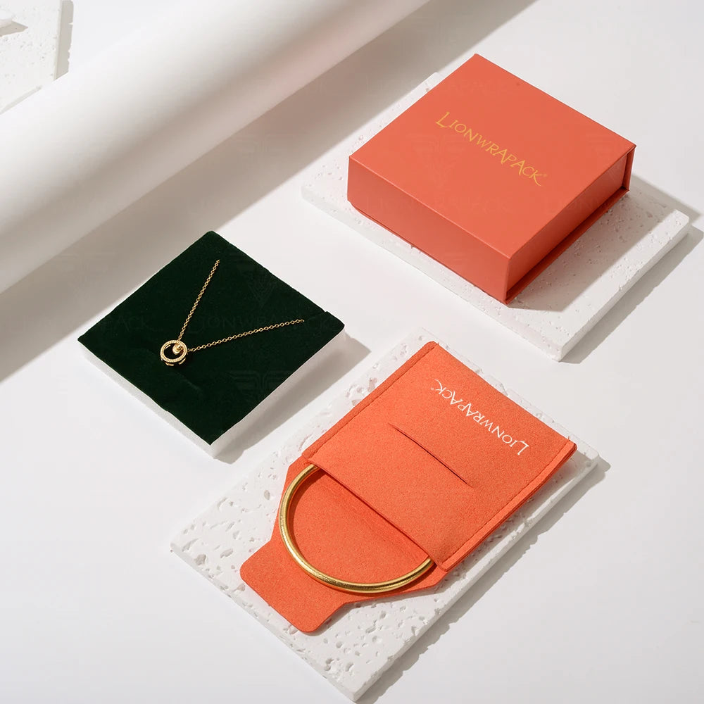 Lionwrapack Best Quality Customized Logo Orange Jewelry Boxes Reusable and Eco-Friendly Boxes With Ring and Necklace Envelopes