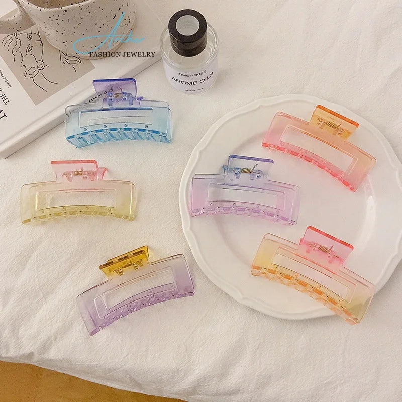 Archer Gradient Transparent Grip Clip Advanced Sense Net Red 2024 New Fashion Women's Hair Accessories Back Hair Pan Headdress