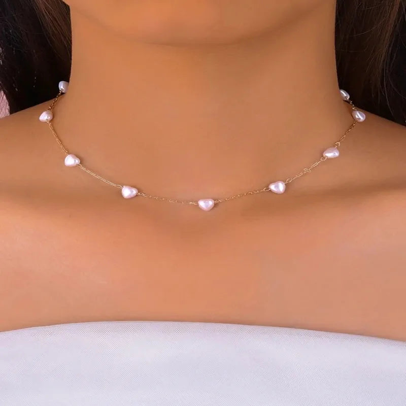 HOVANCI New Arrival Women Jewelry Simple Pearl Necklace Geometric Clavicle Chain Pearl Necklace