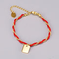 Pulsera De Cuerda Roja Twist Chain Red Rope Stainless Steel Bracelet Pulseira Gold Plated Double Layered Bracelet With Square