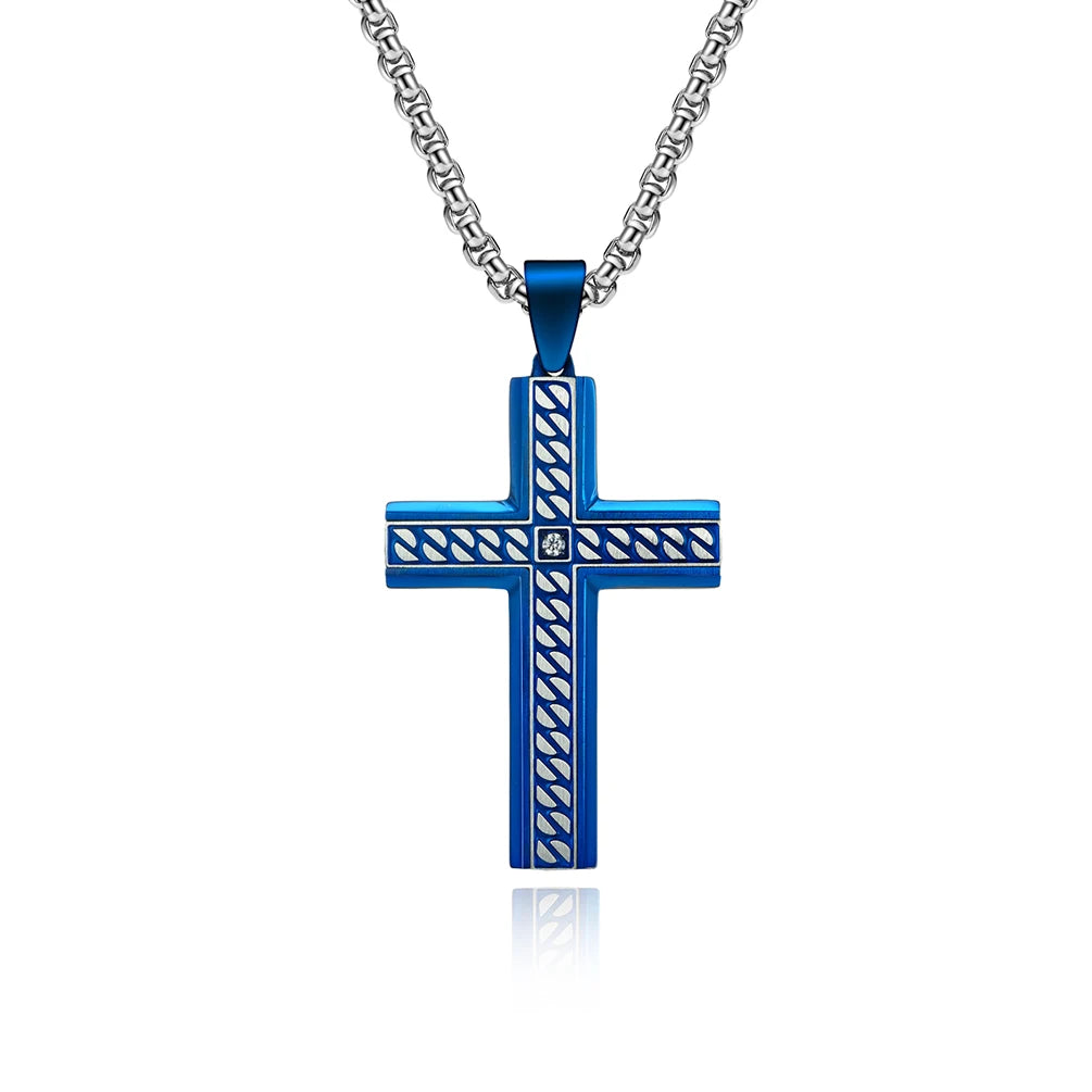 Alin Summer Explosion Men's Zircon Stainless Steel Necklace Street Hip Hop Punk Style Cross Pendant