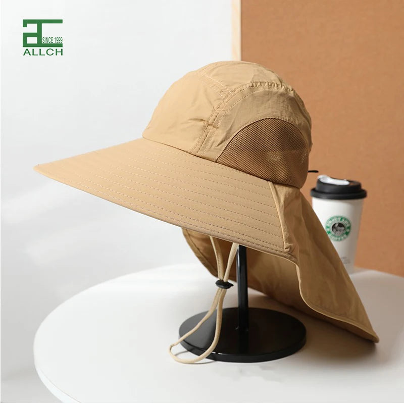 ALLCH Men's & Women's Quick Dry Nylon Bucket Sun Hat Wide Brim With Neck Flap Sun Protection Cap Summer Hiking Fishing Safari
