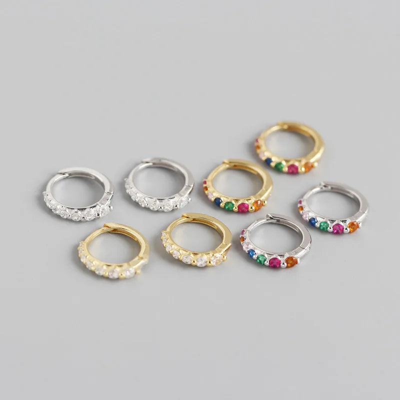 18k Gold Plated 925 Sterling Silver Hoops Rainbow Earrings Pave Colorful Cubic Zirconia Huggies for Women Girls
