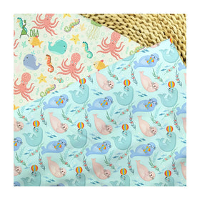 Custom Digital Printing 100% Cotton Fabric Cute Marine Animals Printed for Girls' Clothing-Organic Woven Dress and Shirt Use