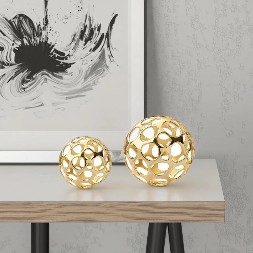 Model Room Home Accessories Ornaments Round Hollow Metal Spherical Decorative Art Geometric Bedroom Sales Office Furnishings