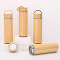 Hot Sale Premium Bamboo Stainless Steel Vacuum Insulated Thermo Bottle 450ML Double Walled Coffee Tea Infuser Tumbler Flask