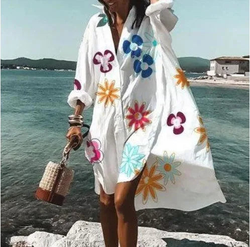 TOB Summer Dress Women's Spot Print Large Swing 2023 New Women's Large Shirt Basic Dresses