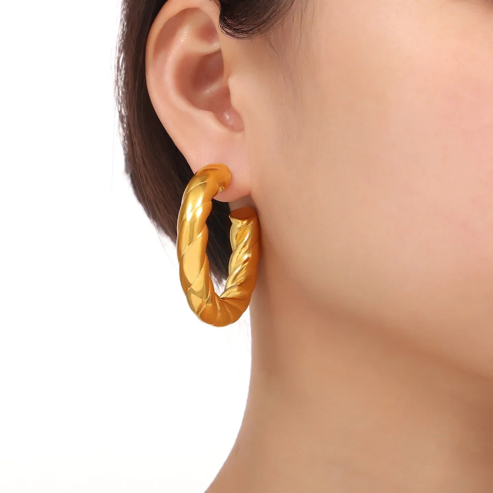 316 L Stainless Steel Gold-plated Gilded Fried Dough Twists Exaggerated Earrings Jewelry Wholesale for Women