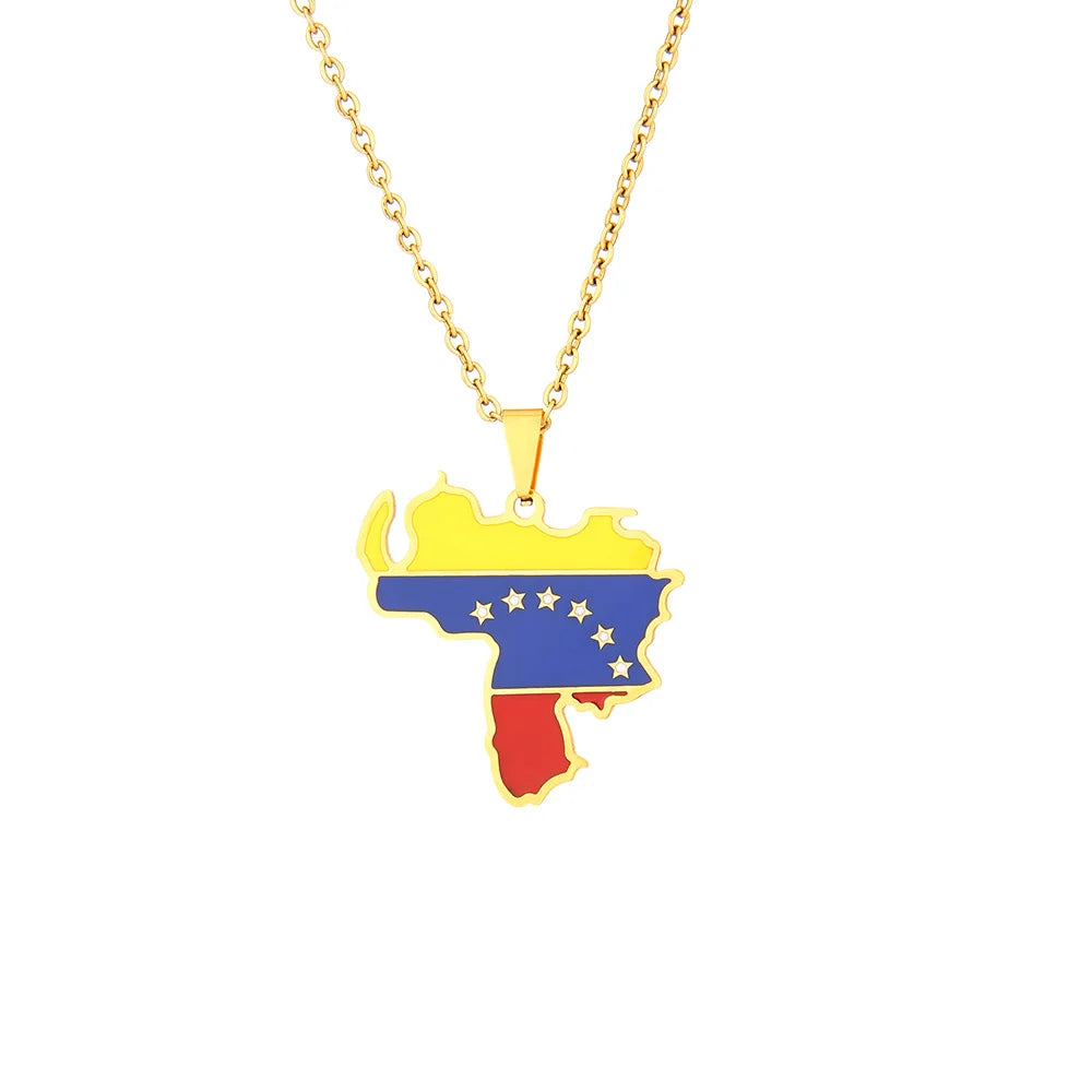 Couple Jewelry Enamel Stainless Steel Venezuela Flag Necklace