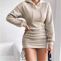 Latest Design Casual Hoodie Dresses Women Lady Drawstring Design Hooded Hip Long Sleeve Hoodie Dress Woman