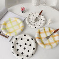 Solhui INS Hand-Painted Macaron Plaid Chubby Plate Girl Heart Color Dessert Plate Cute Plate