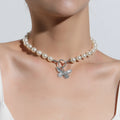 Trendy Clavicle Chain Necklace Stitching Necklace Silvery Choker Butterfly Pearl Pendant Necklace for Women
