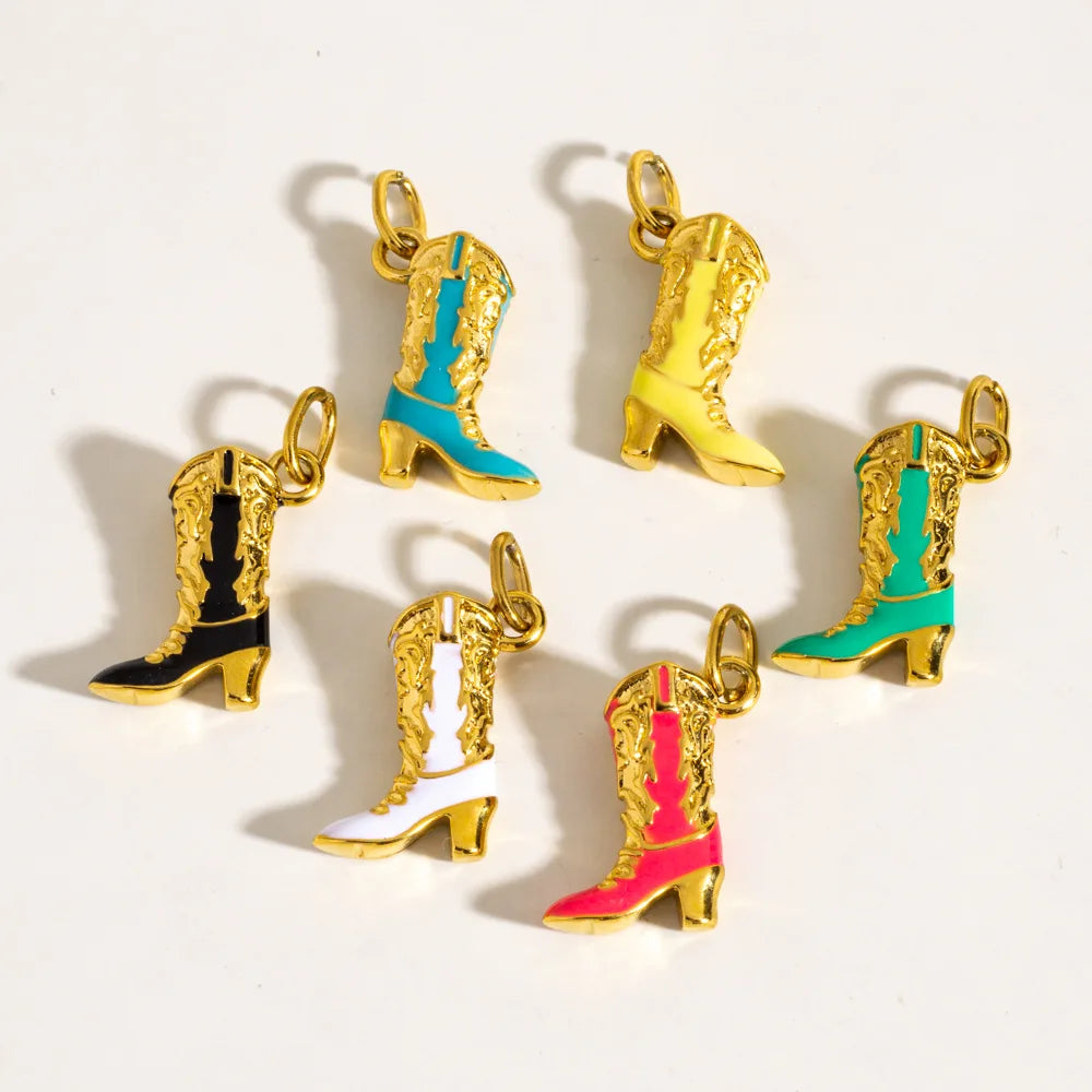 MECYLIFE Texas Cowboy Boot Pendant DIY Boots Charm Enamel Stainless Steel High Heel Pendant for Jewelry Making