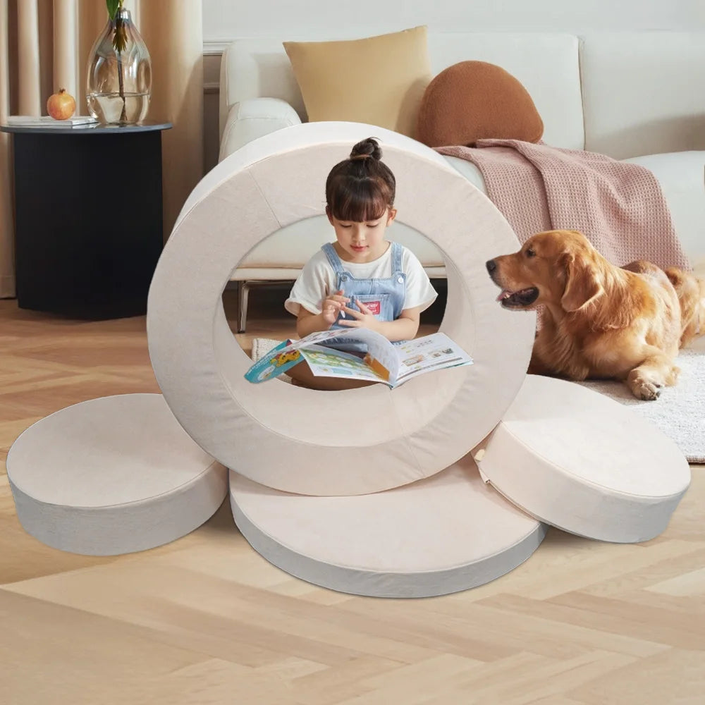 4 Pcs Modular Kids Play Couch Toddler Sofa with Waterproof Kids Play Couch  Protective Liner Furniture Set for Kids