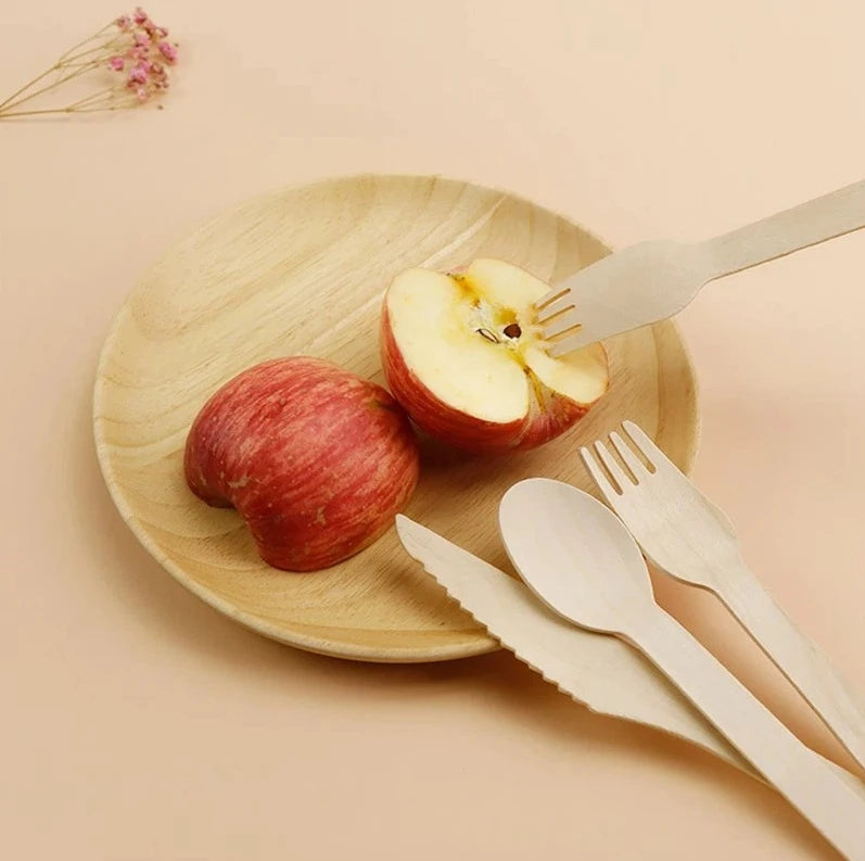 Eco-Friendly Disposable Wooden Cutlery Set-Biodegradable Fork Spoon Knife Tableware for Parties