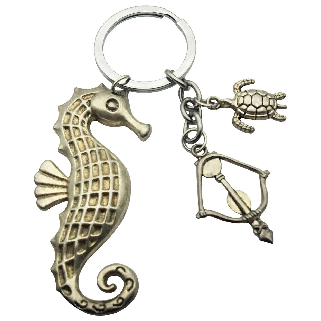 Wholesale Custom Metal Design Logo Cartoon Marine Animal Keychain Zinc Alloy Turtle Hippocampus Arrow Key Holder