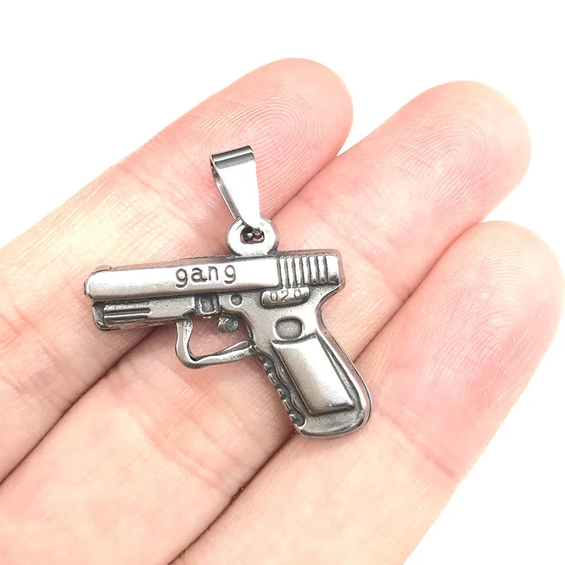 Mens Boys Necklaces Hand Pistol Gun Charm Pendant Stainless Steel Classic Design Handgun Charm Hiphop New Gun Pendant Gold